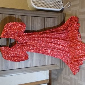 Ryan Michelle Red Short Sleeve Floral Print Longs Summer Dress